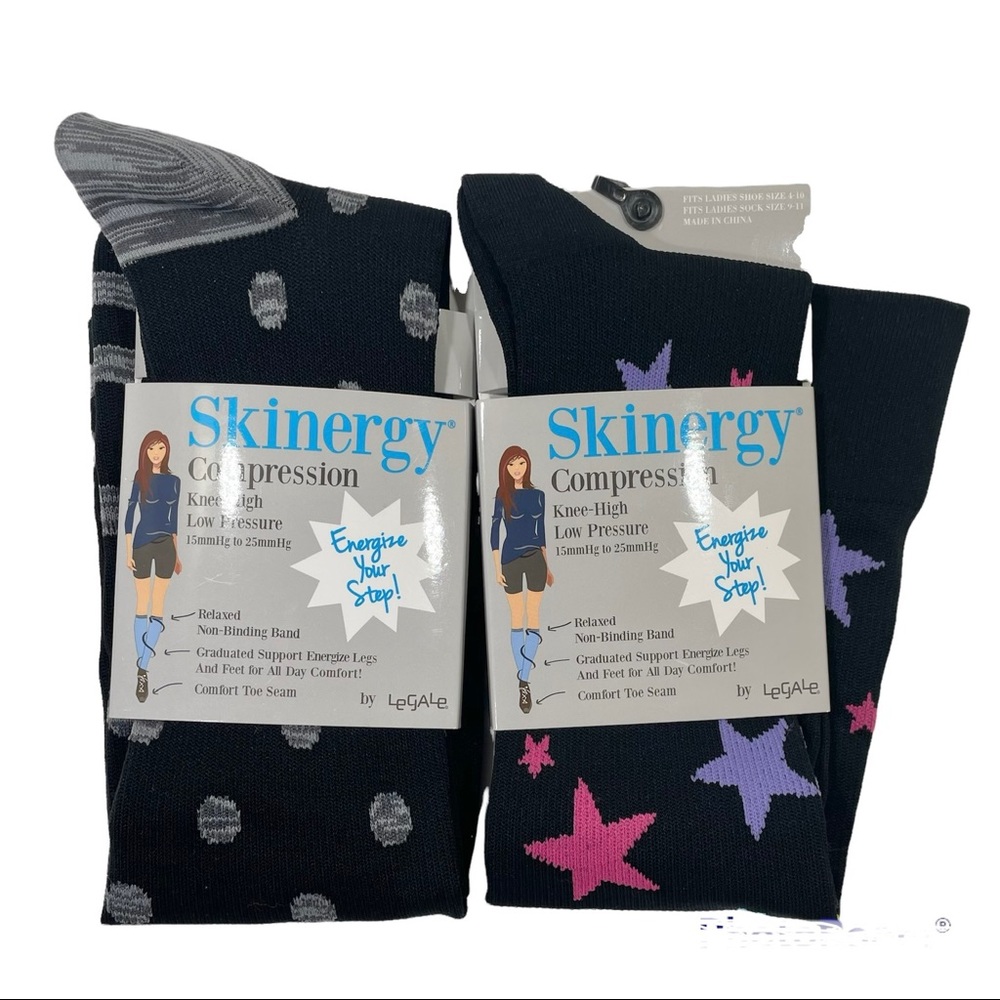 2 Pair: Skinergy Compression Knee-High Socks by LeGale Stars & Polka Dots